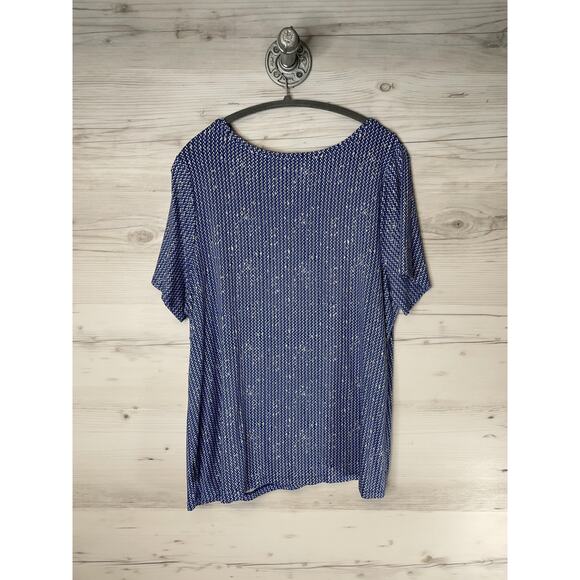 Croft & Barrow Shirt Womens 1X Blue White Short Sleeve Twist Front Stretch Knit - Picture 8 of 8